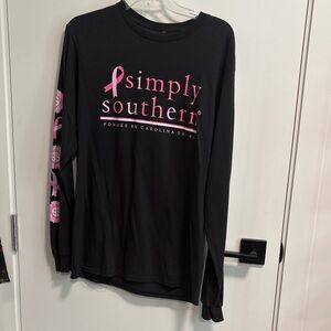 Simply Southern Black Long Sleeve Tee with Pink Breast Cancer Ribbon